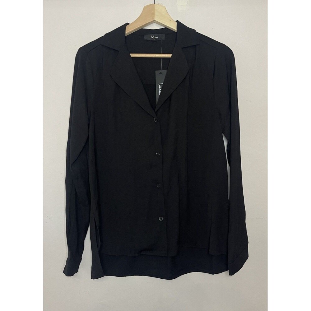 Lulus Women's Small Black Button up Long Sleeve Blouse Top NWT